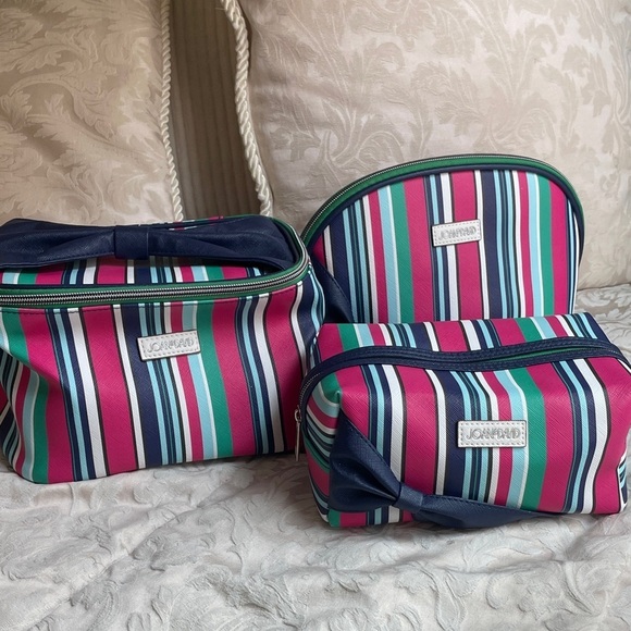 Joan & David Handbags - 1246. Joan & David 3 Piece Colorful Striped Cosmetic & Toiletry Bag Set. NWOT.